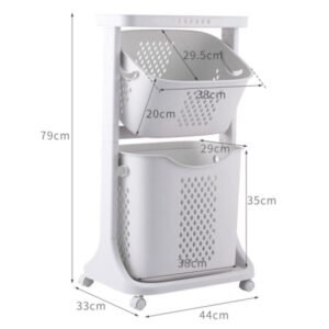 Livingandhome Laundry Basket – 2/3-Tier Rolling Clothes Organizer with Wheels for Bathroom Storage