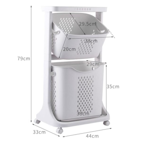 Livingandhome Laundry Basket – 2/3-Tier Rolling Clothes Organizer with Wheels for Bathroom Storage