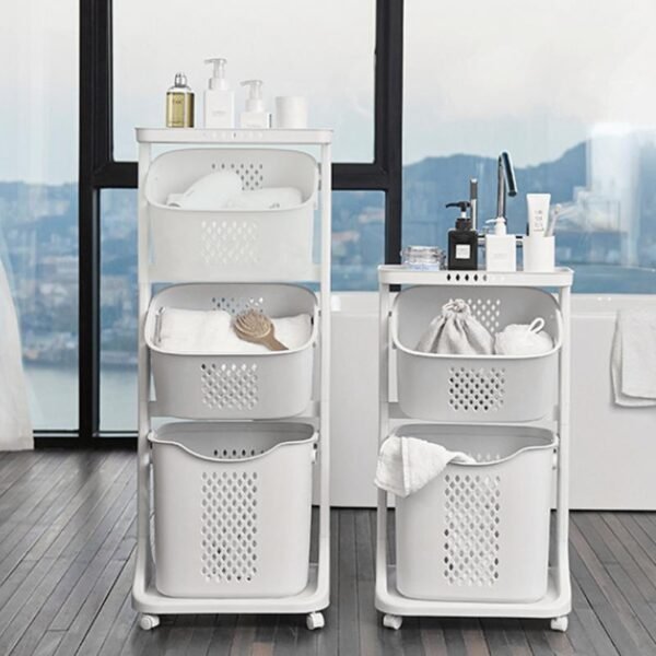 Livingandhome Laundry Basket – 2/3-Tier Rolling Clothes Organizer with Wheels for Bathroom Storage - Image 2