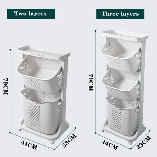Livingandhome Laundry Basket – 2/3-Tier Rolling Clothes Organizer with Wheels for Bathroom Storage - Image 3