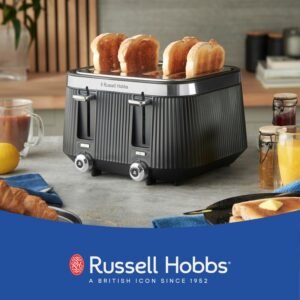 Russell Hobbs Brontë 4-Slice Toaster – Stylish Design with Stainless Steel Accents, Lift & Look, Frozen, Reheat & Cancel Functions