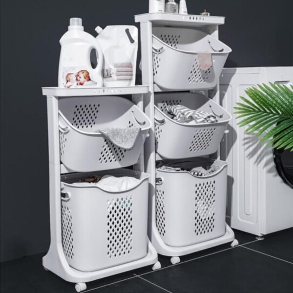 Livingandhome Laundry Basket – 2/3-Tier Rolling Clothes Organizer with Wheels for Bathroom Storage - Image 4