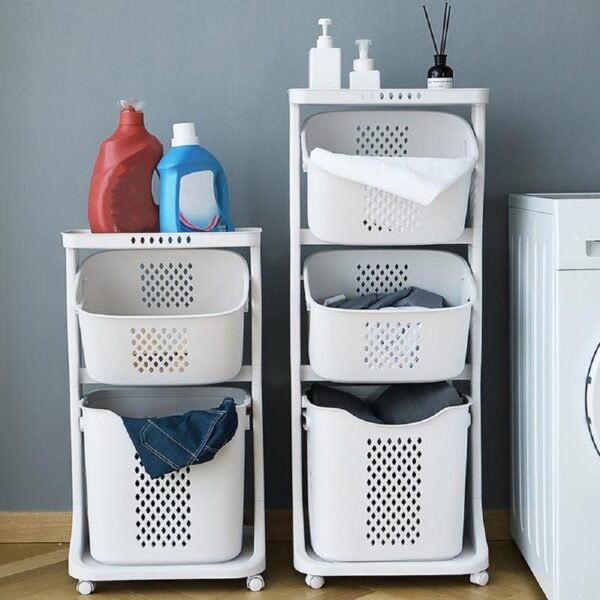 Livingandhome Laundry Basket – 2/3-Tier Rolling Clothes Organizer with Wheels for Bathroom Storage - Image 5